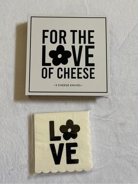 Santa Barbara “For the Love of Cheese” Knife Book Set with LOVE Scalloped Napkin